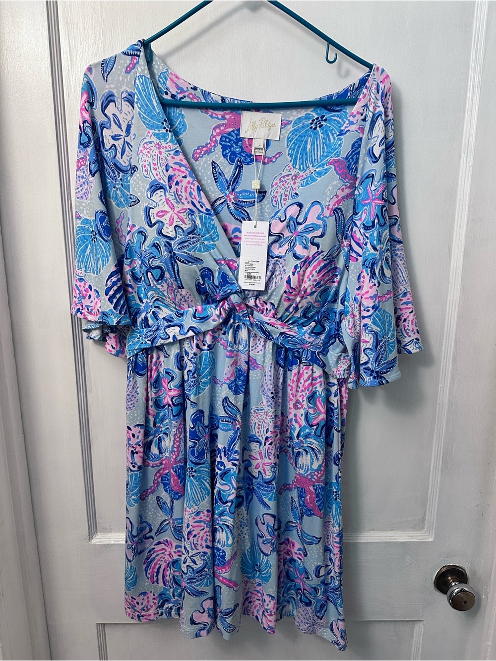 Lilly Pulitzer Blue & Pink Floral Tie-Waist Midi Dress